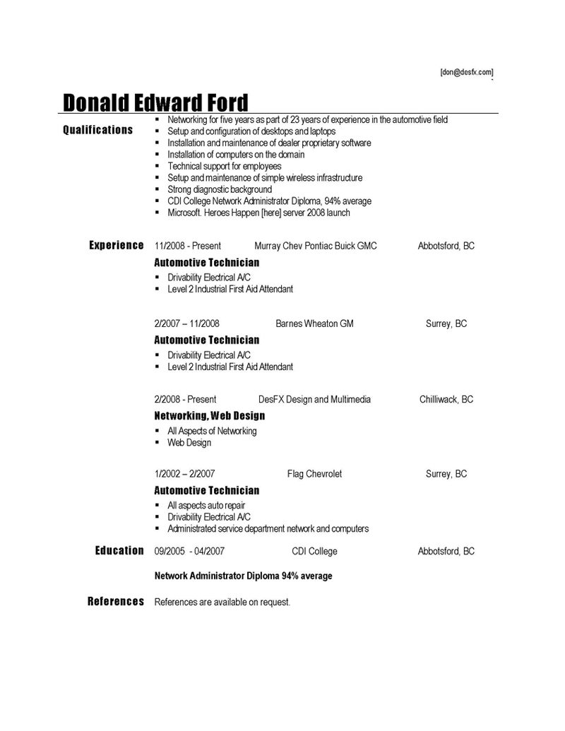Resume of Donald E Ford #1